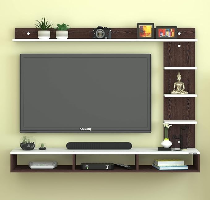 Image of Anikaa Tyron Engineered Wood Wall Mount TV Unit /TV Stand /Wall Set Top Box Stand /TV Cabinet /TV Entertainment Unit with LED Light (Wenge /White)(Ideal for Upto 42 inch)(D.I.Y)