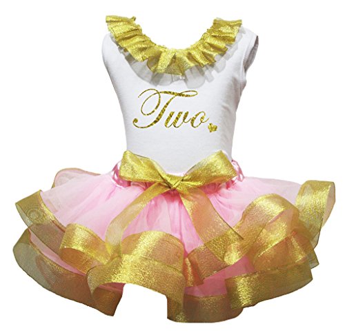 Falda de pétalos de color rosa Bling Nb-8y con dos camisetas y detalle de lazo dorado