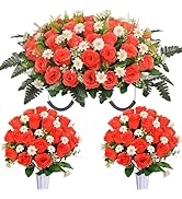 Lodou 3 Pcs Artificial Cemetery Flowers for Graves – Memorial Flower Saddle & 2 Rose Bouquets wit...