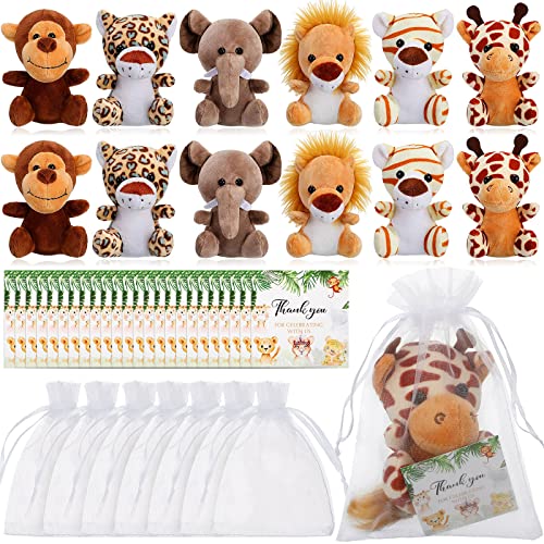Wettarn 24 Pcs Baby Shower Mini Plush Stuffed Forest Animals 4.8 Inch Giraffe Lion Elephant Cute Safari Animals With White Organza Bags Cards For Animal Themed Parties Decoration Children's Day Gift #TOP21