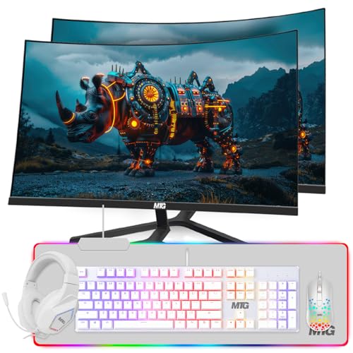 Image of MTG Dual 32 inch Curved Monitor Full HD 1080P Frameless Screen, HDMI DP USB Audio, Low Motion Blur, VESA Mount, 4 in 1 Gaming Kit Combo, Computer Monitor for Gaming, Home and Office