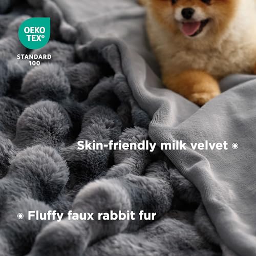 Bedsure GentleSoft Fluffy Faux Fur Blanket Twin Size, Fuzzy Soft Bubble Blanket for Couch, Faux Fur Decor for Home Bedroom Living Room, Thick Furry Cozy Gifts for Women, Tie-dye Grey, 60x80 Inch