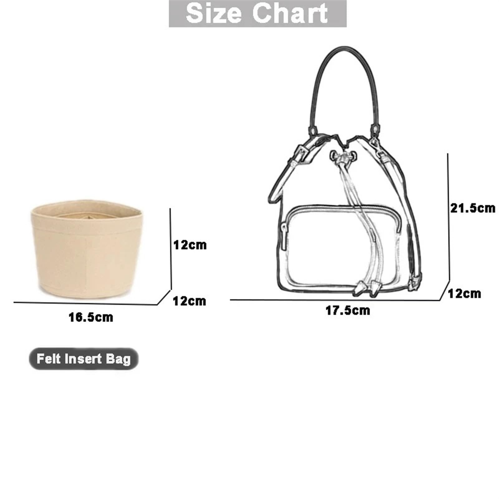 Organizador de bolsas fieltro, forro interior, bolsillo almacenamiento, accesorios, bolso cubo, con forma fija para Bolso con Cremallera(Black-B Style)
