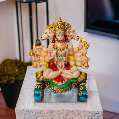 Image of Marble Hanuman Murti - Hanuman Idol for Home Decor & Office - Panchmukhi Hanuman - (25 Cm) (Multicolor)