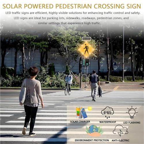 Semáforo LED, señal de Cruce peatonal LED con energía Solar - Señal de tráfico Reflectante de 81 x 81 cm con Marco de Metal Resistente a la oxidación para Mayor Visibilidad y Seguridad.