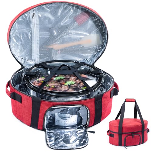 Image of Insulated Slow Cooker Carrying Bag for 6-8 Quart CrockPot and Hamilton Beach Slow Cooker with See-thought Window, Portable Carrier Case with Adjustable Band and Accessory Pocket