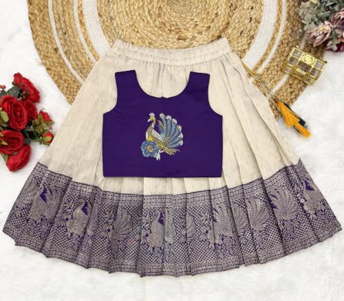 Image of Girls South Indian Pattu Pavadai | Traditional Jacquard Silk Lehenga Choli Set