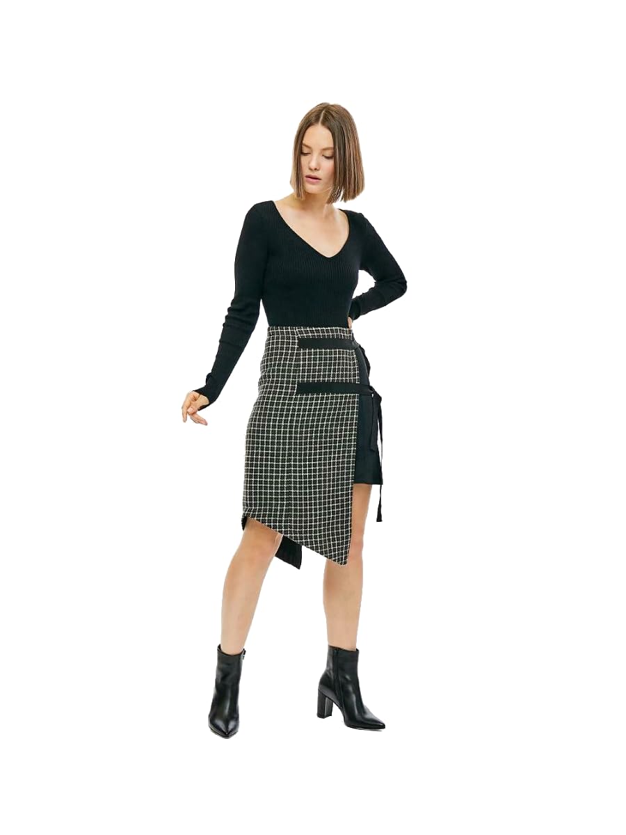 PATRIZIA PEPE Gonna a Tubino Donna British Tweed Nera Latte/Kaki (44)