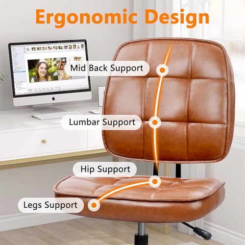Image of CLATINA Armless Home Office Chair with Lumbar Support and Wheels, Small PU Leather Ergonomic Low Back Desk Chairs No Arms, Adjustable Height 360 Swivel Rolling Computer Task Chair, Brown, 8 Pack