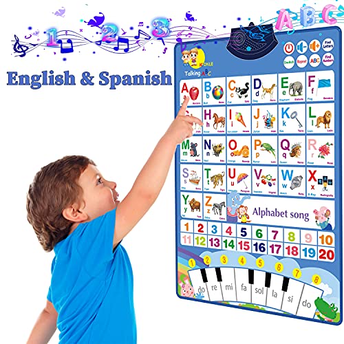 Image of Bilingual Electronic Interactive Alphabet Wall Chart, Talking ABC & 123s & Eng & Spanish & Songs & Piano Poster, Educational Montessori Toy for Toddler, Preschool Learning Toys for Boys & Girls