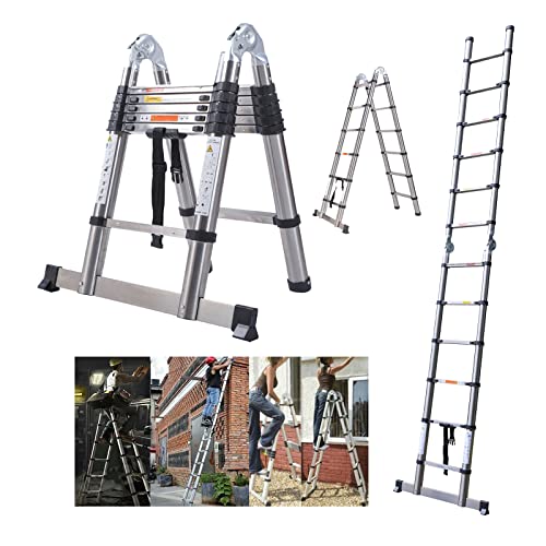 Telescoping Ladder 12 Ft Ladders For Home, 2-In-1 Extension Ladder Roof Ladder, Stainless Steel Herringbone Ladder Type A-Frame Ladder & Straight Extension Ladder(6Ft + 6Ft) Max 330 Lb Capacity, En131 #TOP11