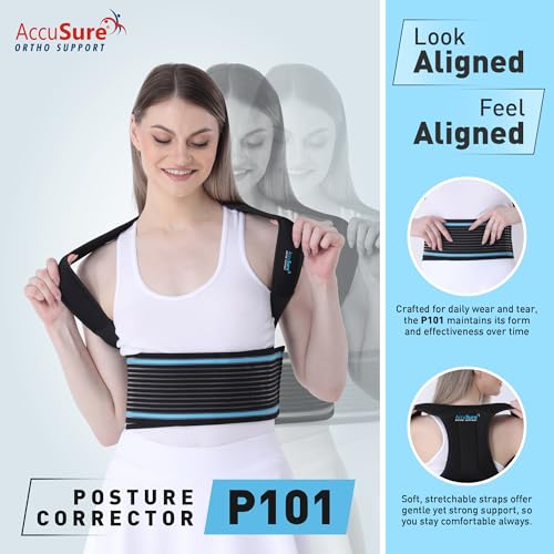 Image of AccuSure Nylon P101 Posture Corrector Belt Universal Size Fit For All | Adjustable Back & Shoulder Brace For Adults | Pain Relief, Spine Alignment & Improved Posture | Breathable & Comfortable Support