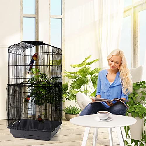 Image of Bird Cage Netting Seed Catcher - Adjustable Bird Cage Skirt Seed Catcher, Large Soft Breathable Mesh Bird Seed Catcher for Indoor Round Square Cage, Nylon, Black, 1
