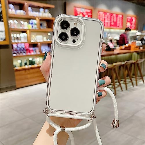Coque transparent iPhone 13 cordon amovible collier blanc protection camera
