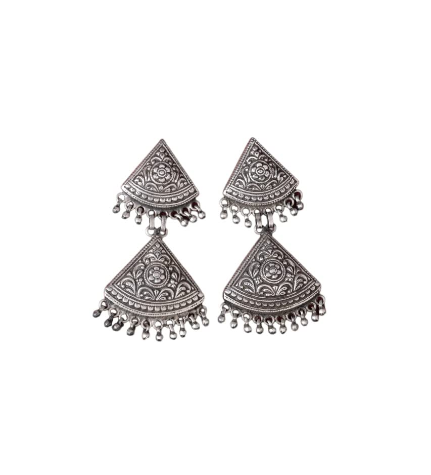 Shyle 925 Sterling Silver Earrings, Mizoya Detailed Triangle Layered Ghughri Earring, Well Stamped with 925, Statement Earrings, Jaipuri Oxidized Indian Silver Jewellery, Gift for Her (B0C3W29S2L) Amazon Price History, Amazon Price Tracker