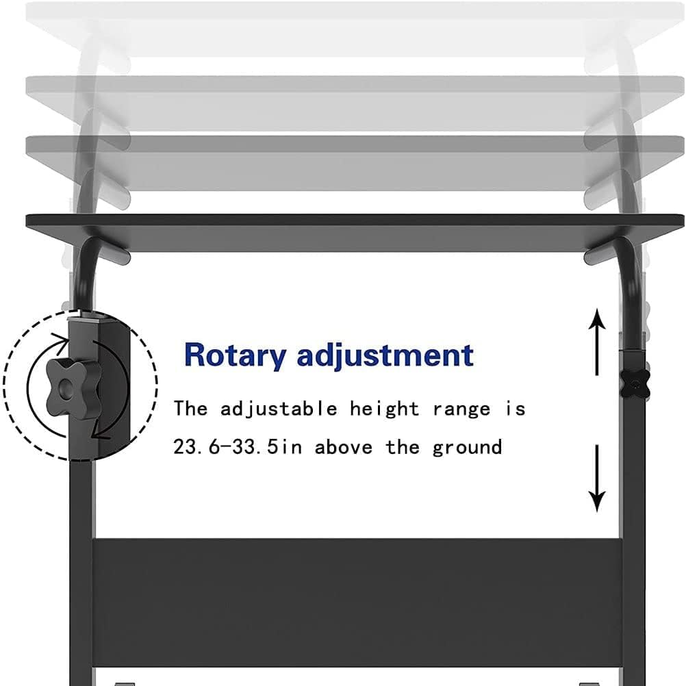 ELEFOCUS Rolling Table Laptop Cart for Standing Or Sitting Moveable Height Adjustable Creative Pc Notebook Writing Workstation(Size:60x40cm,Color:Black)