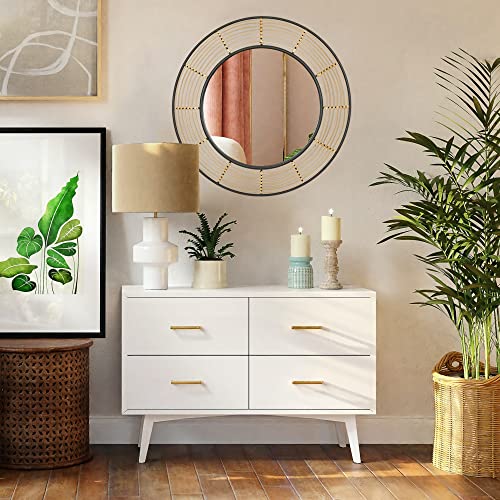 RiteSune 28 Inch Round Rattan Wall Mirror, Black Metal Frame Decorative Mirror, Fit for Bathroom, Vanity, Living Room, Bedroom, Entryway - Image 4