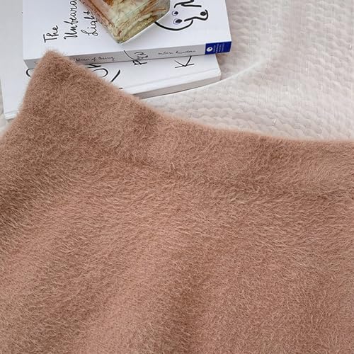 Women Fall Winter Elastic High Waist Imitated Skirt Solid Color Furry Pleated Flared A-Line Short Skirts3