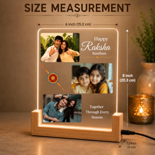 Image of Personalized Raksha Bandhan Acrylic LED Lamp with Custom Photo (Design 3) | Night Light, Brother Sister, Free Rakhi Included, Custom Photo