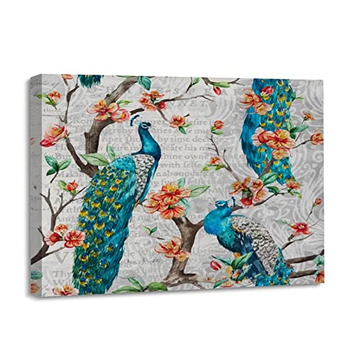 Cuadro de pavo real de pie entre flores, una obra contemporánea llena de vida