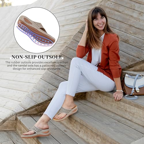 Ecetana Womens Sandals Dressy Wedge: Comfortable Summer Flip Flops Non Slip Rhinestone Platform Shoes Ladies Casual Beach Sandals for Women2