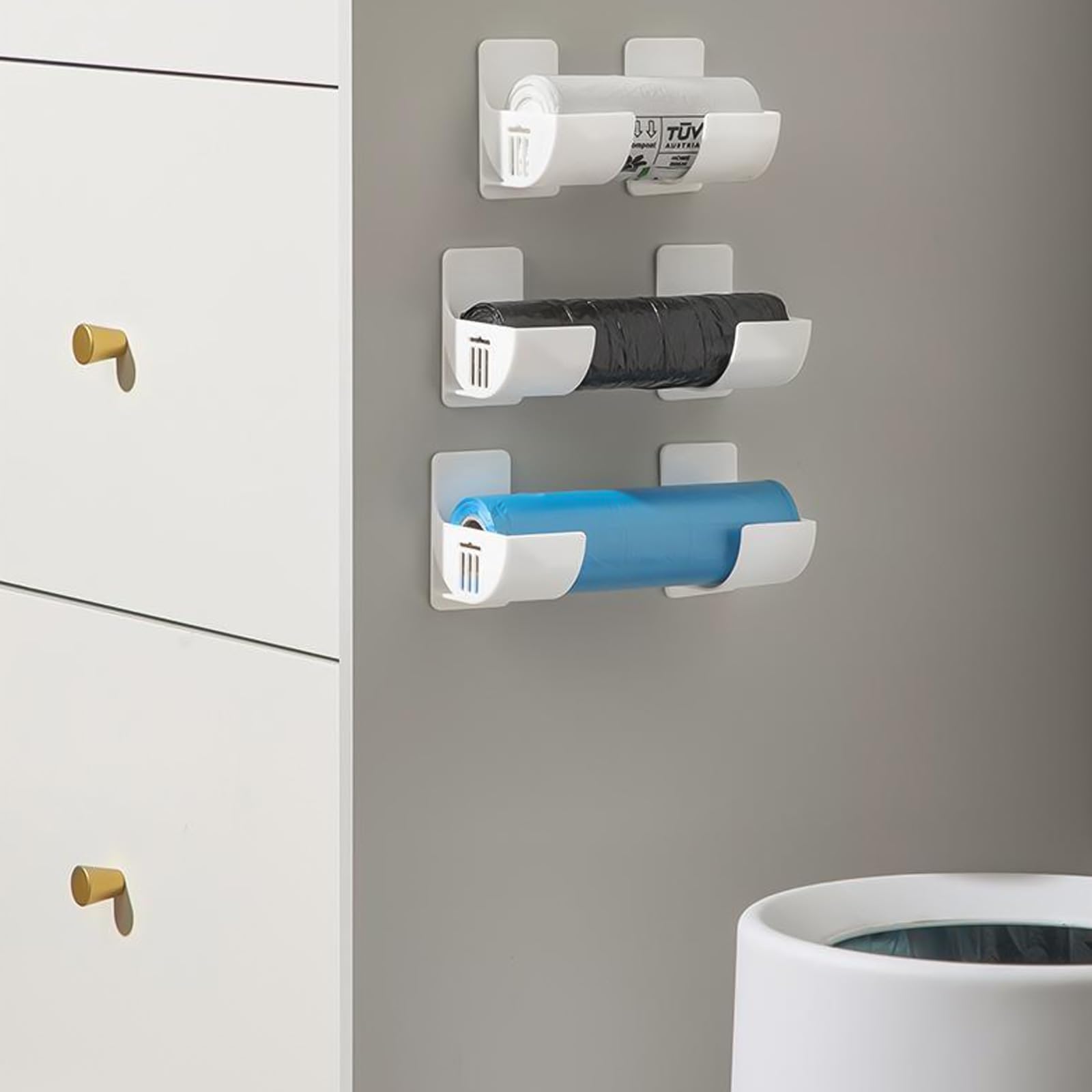 Lot De 8 Supports Mural Pour Sacs Poubelle - Adhésif, Sans Perçage - Rangement Cuisine, Salle De Bain