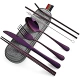 Devico - Juego de cubiertos para camping (8 piezas, color morado