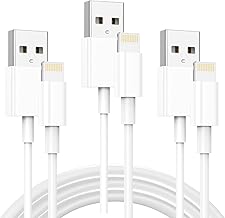 USB A to Lightning Cable 1 m 3 Pack MFi Certified for Apple iPhone Charging Cable Lightning USB Fast Charging Cable 1 m White for iPhone 14/13/12/11/Pro/Pro Max/Mini/Xs/Xr/Max/X/8/7/6/6s/Plus/Se/iPad