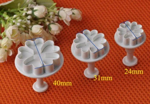 Longzang Set of 3pcs 5 Petals Heart Shape Plunger Cutter Cake Decorating Fondant Embossing Tool
