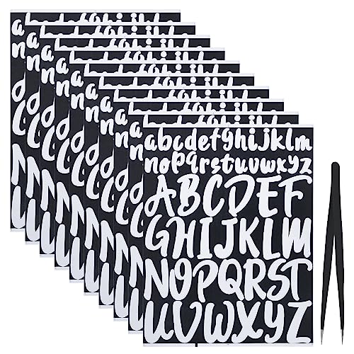 JJWNMLL 10 pegatinas de letras de vinilo, letras adhesivas de 1' 2' en mayúsculas, extraíbles, autoadhesivas, resistentes al agua y duraderas letras adhesivas grandes, letras blancas (fondo negro)