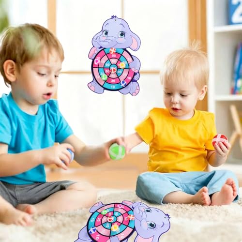 Image of Dart Game for Kids, Indoor Games for Kids with Sticky Balls, Target Board Game for Hand-Eye Coordination, Fun Gift for Boys Age 8-10 Years, Soft Board with 3 Balls and Purple Elephant Hook