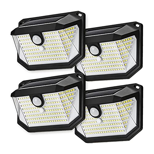 LSTBMPP Solar Lights Outdoor, [178 LED/4 Pack] Solar Motion Lights, 3 Working Modes Solar Powered Lights with 270°Wide Angle IP65 Waterproof Solar Security Wall Lights for Garden Patio Yard