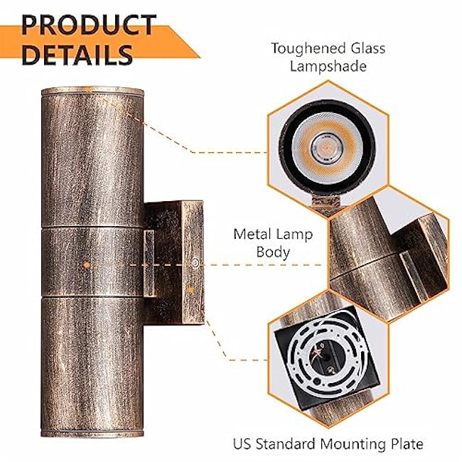 Outdoor Wall Lights 2 Packs, Integrated LED Cylinder Up Down 12W 2700K Modern Aluminum Light, Waterproof Exterior Light for Porch Patio Door