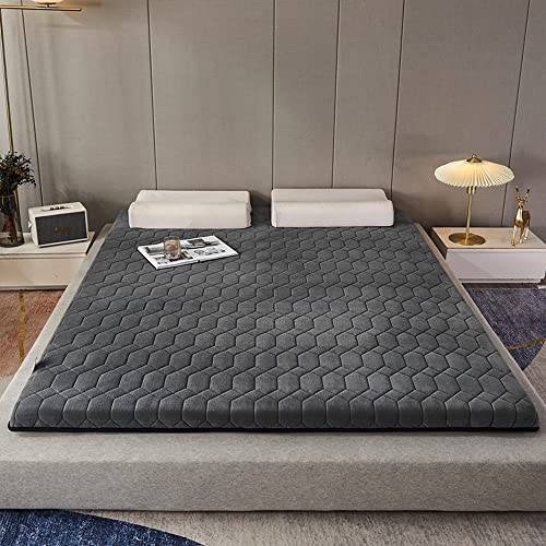 Colchón de futón plegable japonés Shikibuton – Almohadilla de dormir enrollable para cama doble/individual, ideal para invitados, camping, viajes, color gris, 180 x 200 cm