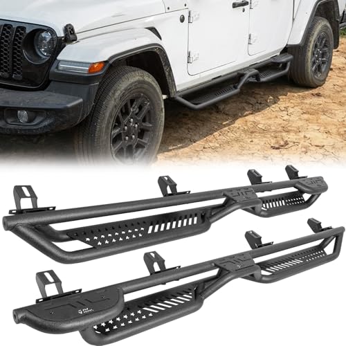 JOYTUTUS Running Boards for Gladiator JT 4 Door 2020-2026 | 550LB Capacity Each Step | No-Drill OEM Installation | Anti-Slip Dual Tier Two Raised Steps Bed Access & Rust Resistant Nerf Bar