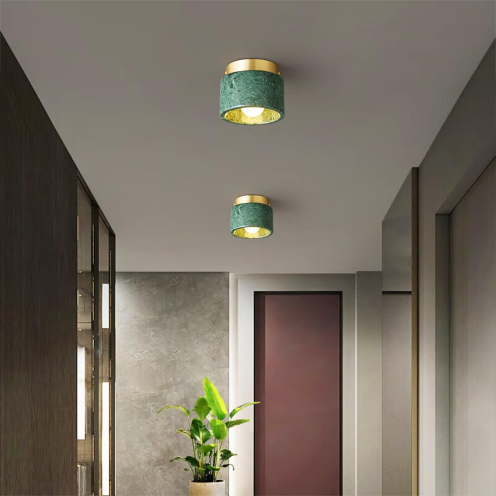 Plafonnier Cylindrique En Marbre Nordique, Applique Murale Pour Entrée, Luminaire de Couloir, Plafonnier En Laiton Pour Porche, Mini-Plafonnier Avec Abat-Jour En Marbre/Vert