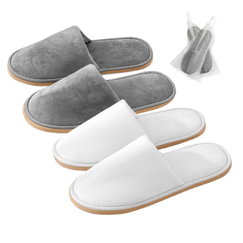 GONG GONG 2-6 Pairs Non Slip Disposable Slippers, Washable & Reusable, Closed Toe Crystal Velvet Slipper for Guest, Bathroom, House, Hotel, Party, SPA
