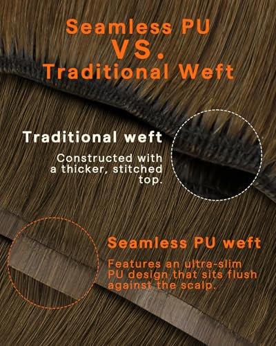 Image of Full Shine Seamless Clip in Hair Extensions Human Hair, Natural Brown | Hair Extension Clip ins, 12 Inch, 95g, 8 Pcs, Straight PU Weft, Fine Hair, Lightweight Daily Wear