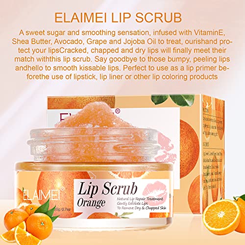 Lip Scrub, Lip Mask Sugar Scrub Exfoliator & Moisturizer, Lip Care Exfoliating Scrub And Lip Moisturizer For Chapped And Dry Lips, Lip Repair For Soft Lips Treatment (Orange Scrub) #TOP6