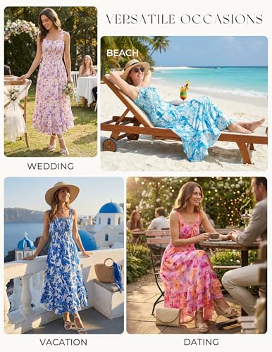 Image of GRACE KARIN Women's 2026 Summer Floral Boho Dress Square Neck Strapped Swing A Line Sundress Beach Long Maxi Outfits