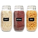 ComSaf Airtight Glass Canister Set of 3 with Lids 75oz Food Storage Jar Round - Storage Container with Clear Preserving Seal Wire Clip Fastening for Kitchen Canning Cereal,Pasta,Sugar,Beans,Spice