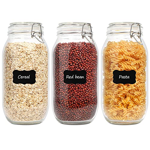 ComSaf Airtight Glass Canister Set of 3 with Lids 75oz Food Storage Jar Round - Storage Container with Clear Preserving Seal Wire Clip Fastening for Kitchen Canning Cereal,Pasta,Sugar,Beans,Spice