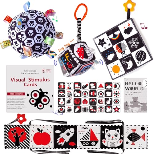 Black and White Sensory Toys for Babies, Montessori High Contrast Newborn Toys for 0-6-12M Baby Brain Development Early Learning Newborn Brain Development Toddlers Kids Gifts
