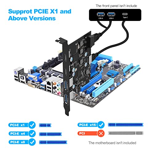 Yeeliya 6-Ports Usb Pcie Card Pci Express To Type C(2),Usb Type-A（2） Expansion Card With Internal 19 Pin Connector/Type E（A-Key） Front Panel Adapter For Desktop Pc Support Window And Linux Mac Os #TOP1
