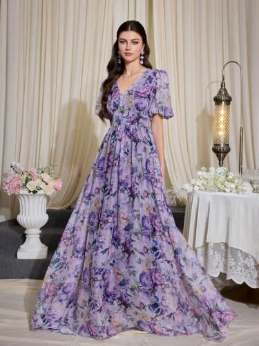 Image of TOLEEN Summer Casual Dresses for Women 2026 Spring Fashion Boho V Neck Long Sleeve Ruffle Floral Print Elegant Maxi Dress