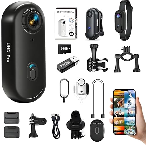 Mini Action Cam 4K Tragbare Kamera mit 360 Drehbarem Clip und Magnetclip Wasserdichter 4K-Körperkamera Motorrad Kamera Immersive Aufnahmen fürs Radfahren Spazierengehen mit Tieren (B-schwarz)