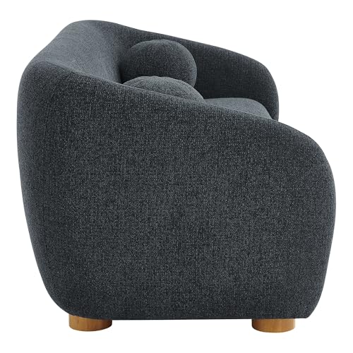 Image of Modway Holland 85 Inch Minimalist Curved Back Sofa in Navy - Chenille Fabric Sofa with Ball Throw Pillows and Wood Feet - Modern 3-Seater Couch for Living Room