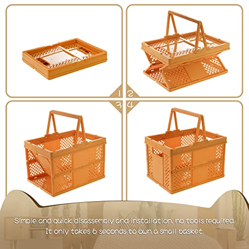 Spesh 2 Pcs Collapsible Storage Crates 24cm*18cm Mini Kid Shopping Baskets with Handles Small Plastic Crates for Picnic,Shopping,Camping(Orange+Green) - Image 4