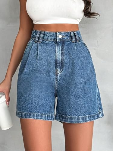 Image of Shasmi Girl's & Women's High Waisted Denim Shorts, 2025 Fashion Vintage Wash, Straight Cut (Short 234)