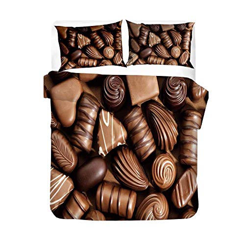 Housse de Couette 140x200 cm 3D Chocolat Bonbons, Parure de Lit Simple en Microfibre avec 1 Taies d'oreiller 65x65 cm, avec Fermeture éclair, Convient aux Enfants et aux Adultes Cover